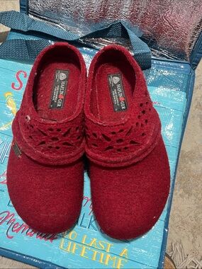 Haflinger Burgundy Felt Slip-On Clogs